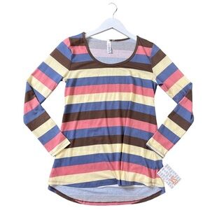 NWT LULAROE Lynnae Stripe Tee With Long Sleeve & 
Round Neck Pink/Yellow Size XS